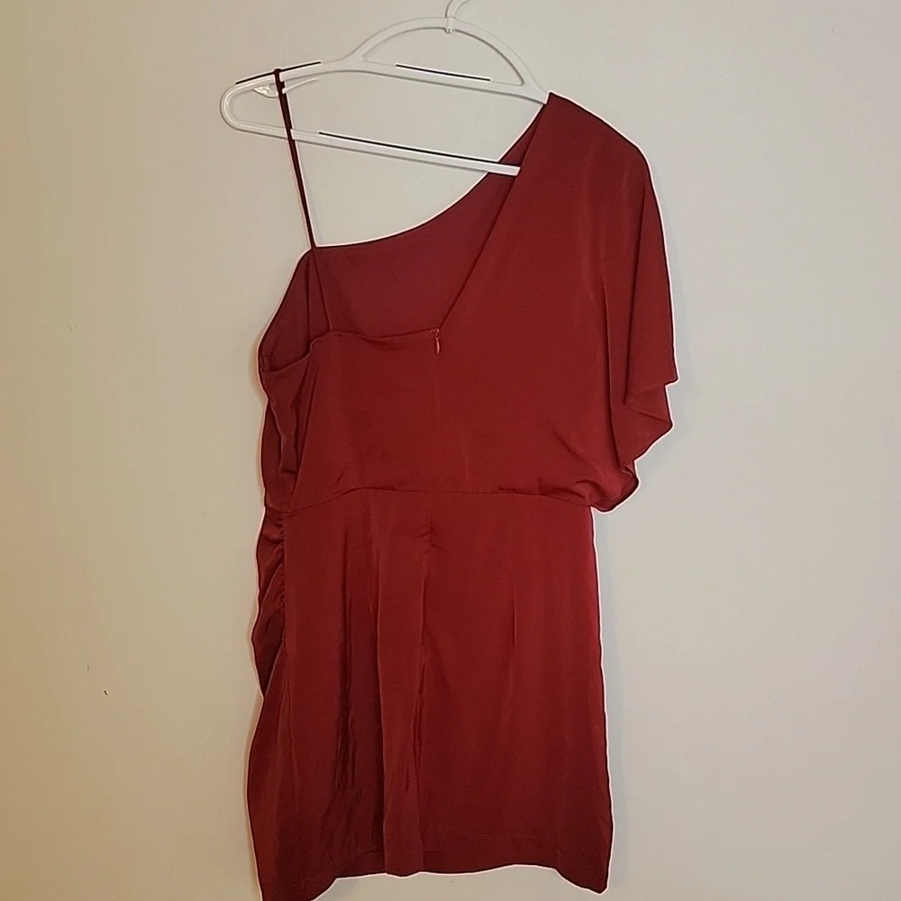TCEC Red One-Shoulder Flutter Sleeve Cocktail Dress